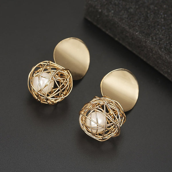 Golden Color Round Ball  Geometric Earrings For Party