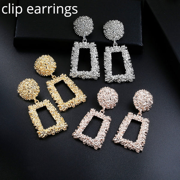 Big Vintage ZA Statement Clip Earrings for Women Without Piercing Hanging Earring